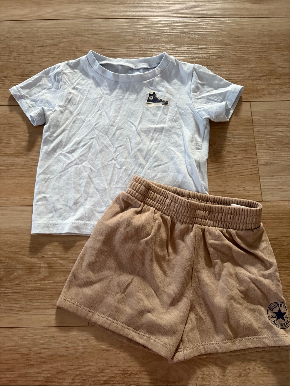 Converse White Tee and Tan Shorts Kids Matching Set